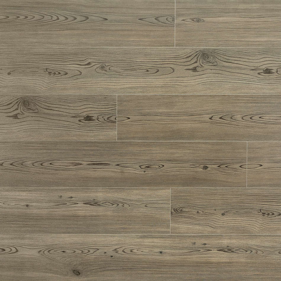 Laminado Alpine Nature, cinza acastanhado, acabamento mate e réguas standard.