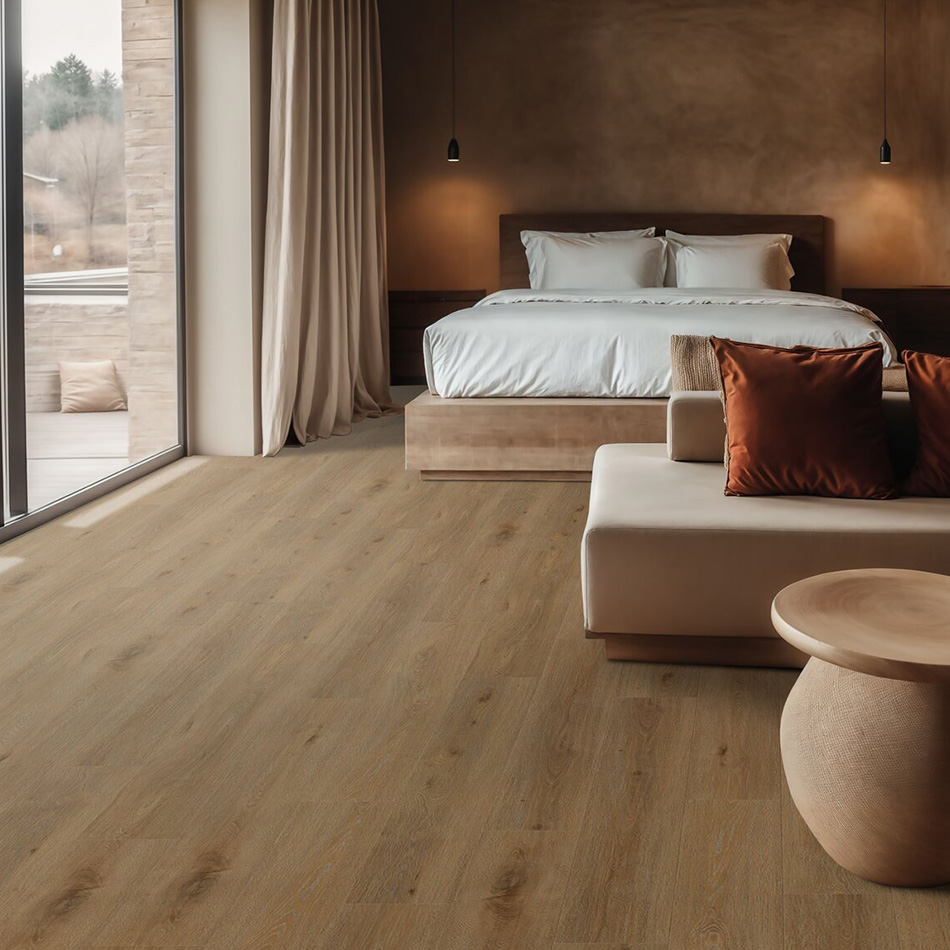 Imagem ambiente do vinílico Aquinoah Brown, castanho escuro, disponível para colar.