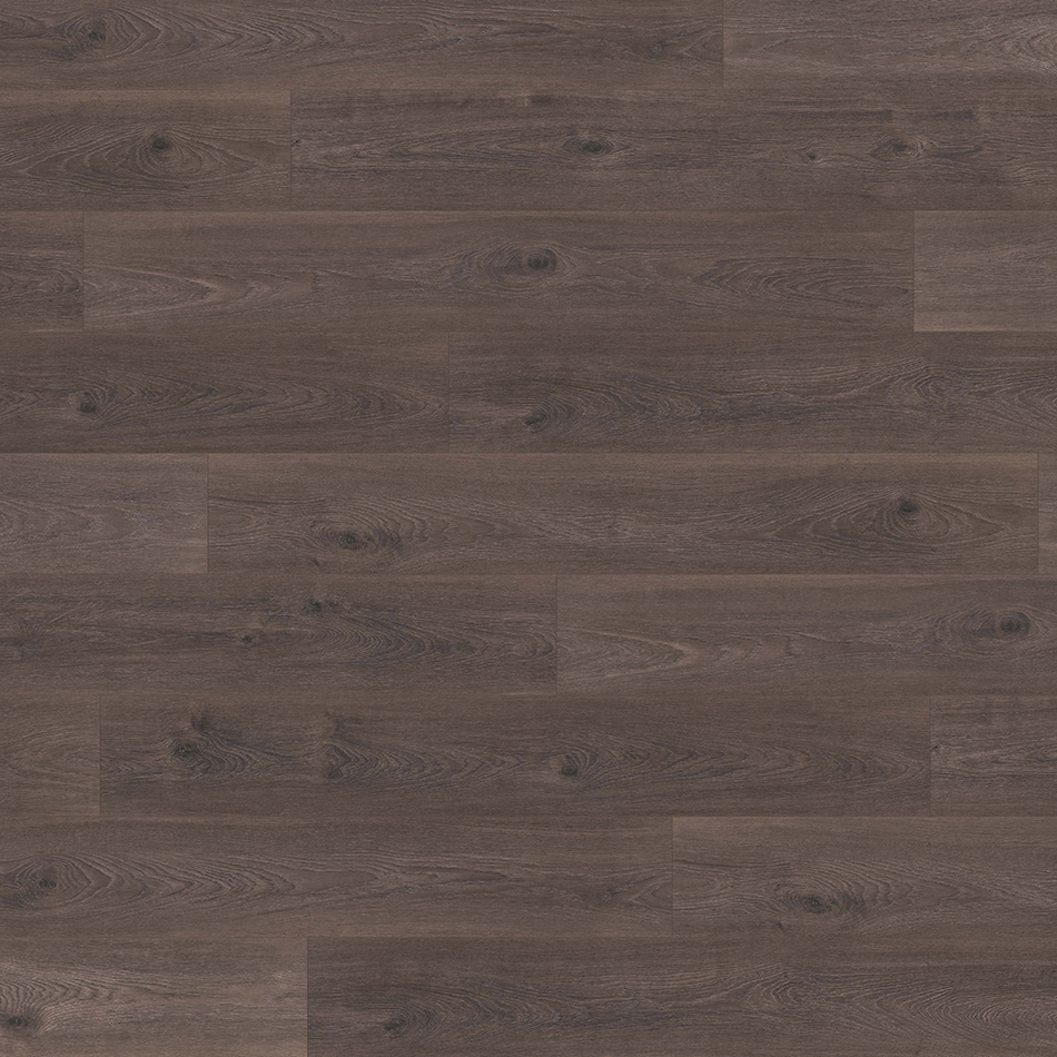 Laminado Roble Arles Oscuro, castanho escuro, acabamento mate e réguas standard.