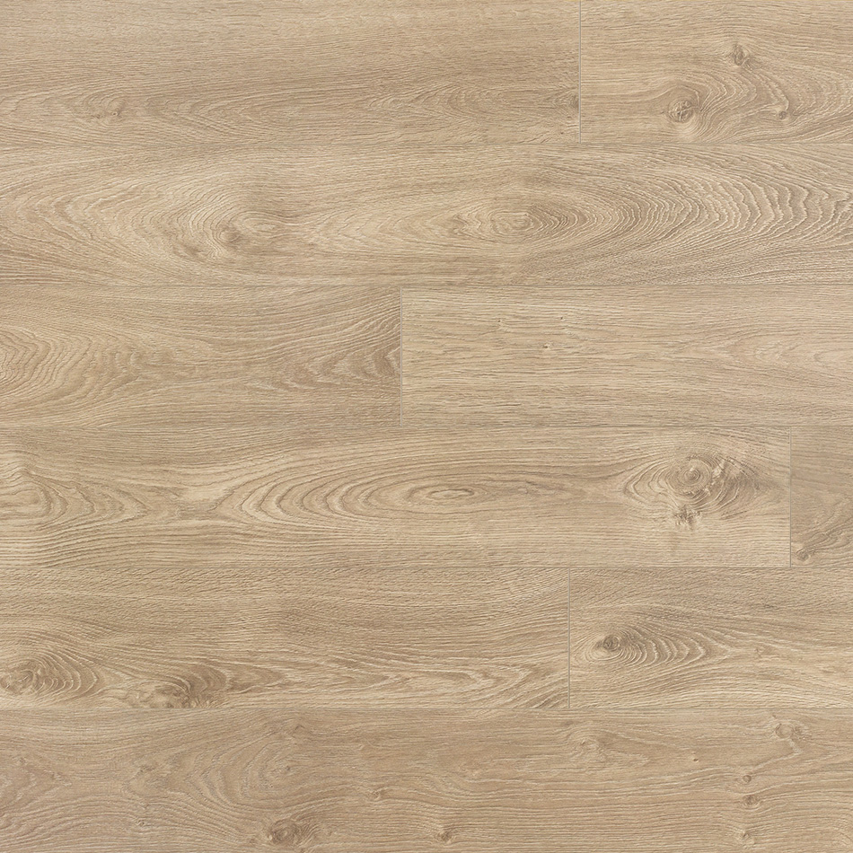 Laminado Gstaad Oak, castanho claro, acabamento mate e réguas standard.