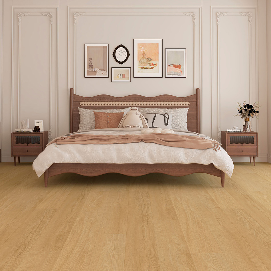 Vinílico Sand Power Oak, bege, disponível com sistema de clique ou para colar.