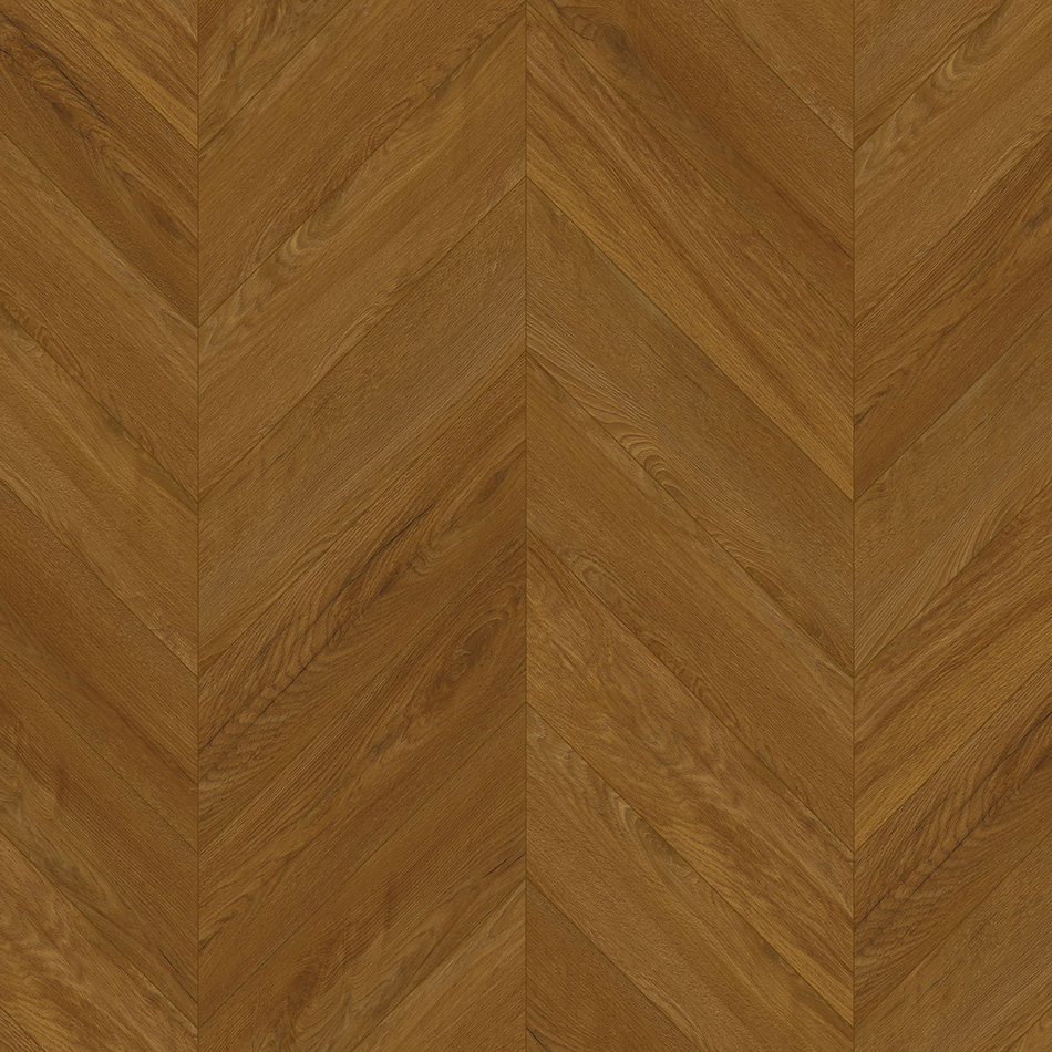 Vinílico em chevron Ambar Power Oak, castanho, disponível com sistema de clique ou para colar.